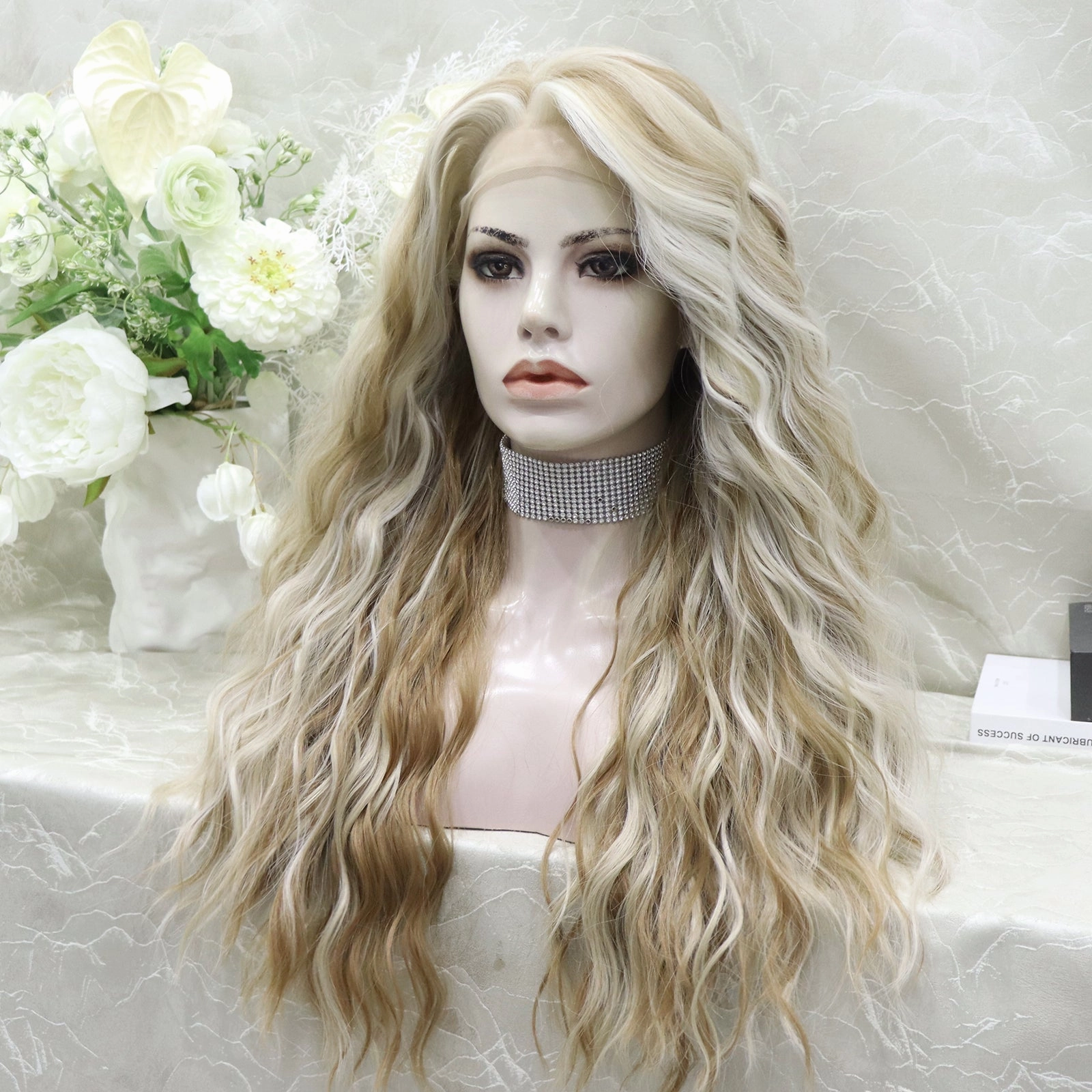 Phoebe Skunk Stripe Cream Blonde With Highlight Water Wave 13*4 Lace Front Wig