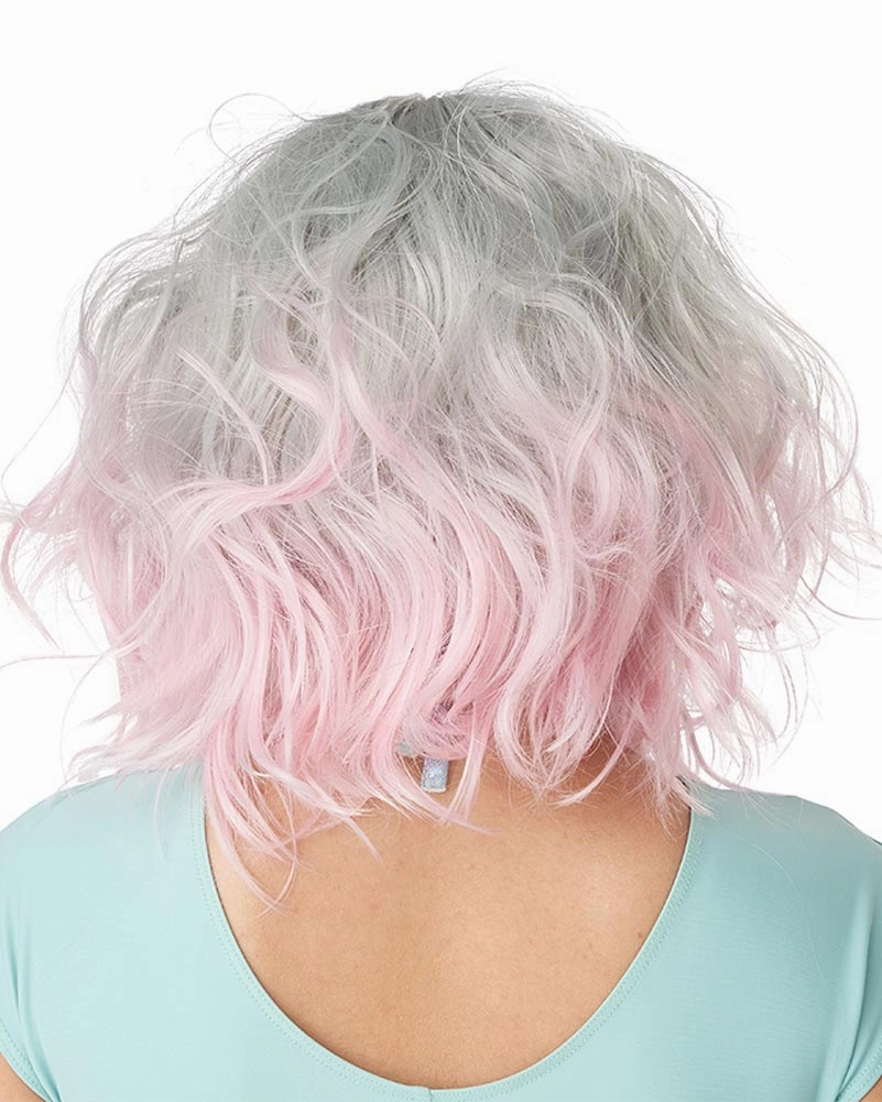 Pink and Grey Wavy Bob Wig
