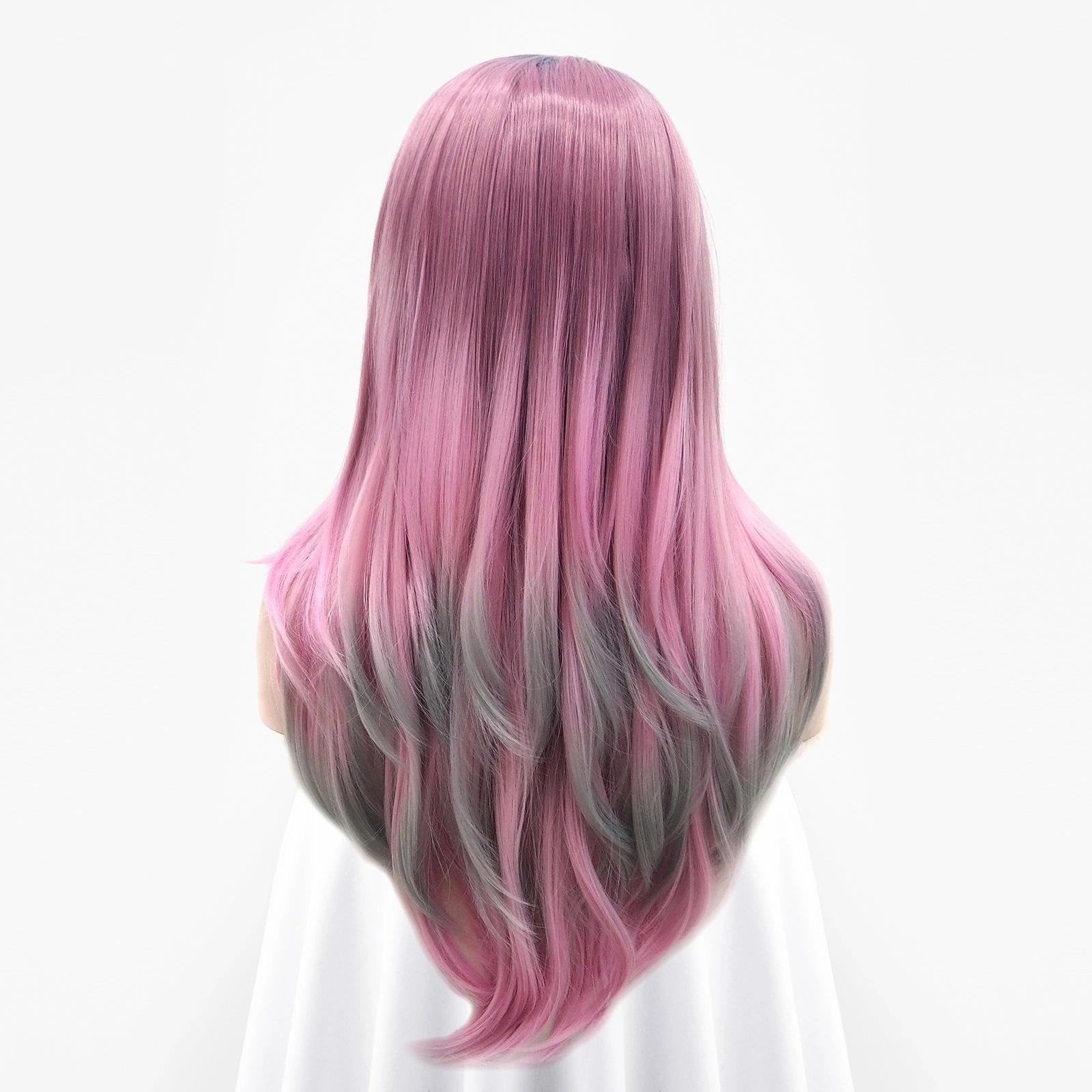 Pink Blue And Gray Ombre  Long Loose Wave Synthetic Lace Front Wig