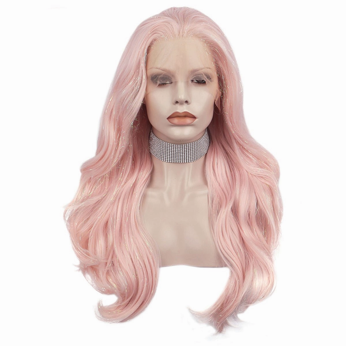 PINK-Tinsel Hair Synthetic Lace Front Wig