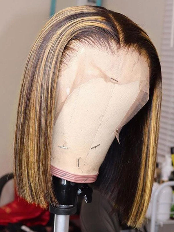Pre Plucked Highlight Color 13*6 Undetectable HD Lace Front Short Bob Wigs NCF87