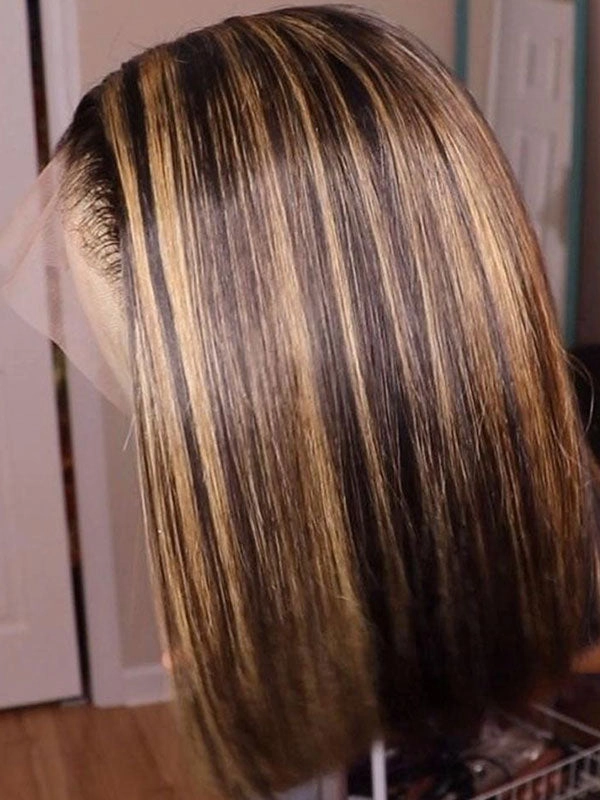 Pre Plucked Highlight Color 13*6 Undetectable HD Lace Front Short Bob Wigs NCF87