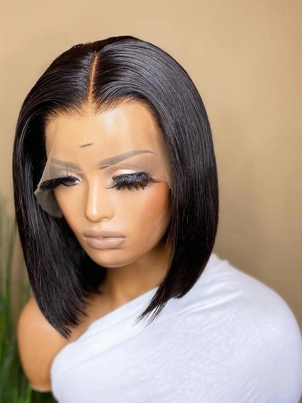 Preplucked HD Lace Short Bob Lace Front Human Hair Wig With Bleached Knots NCF74