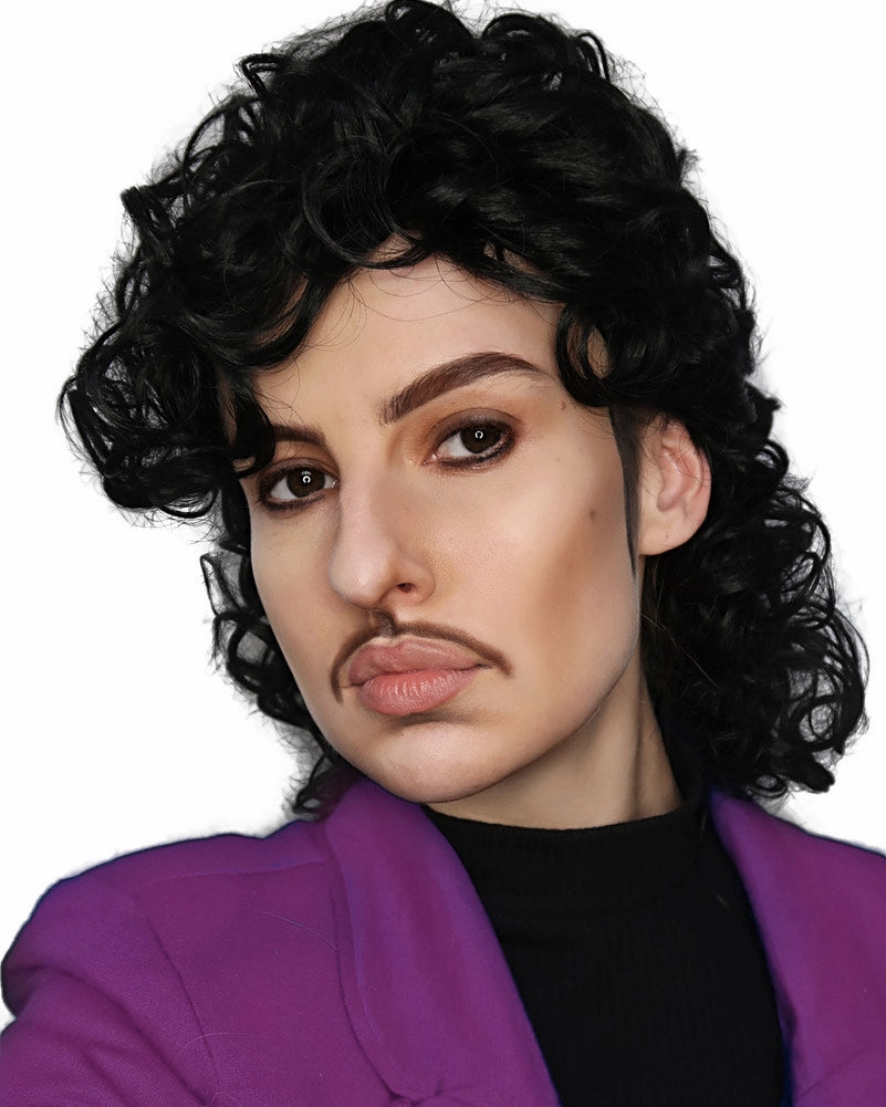 Purple Prince Curly Black Wig