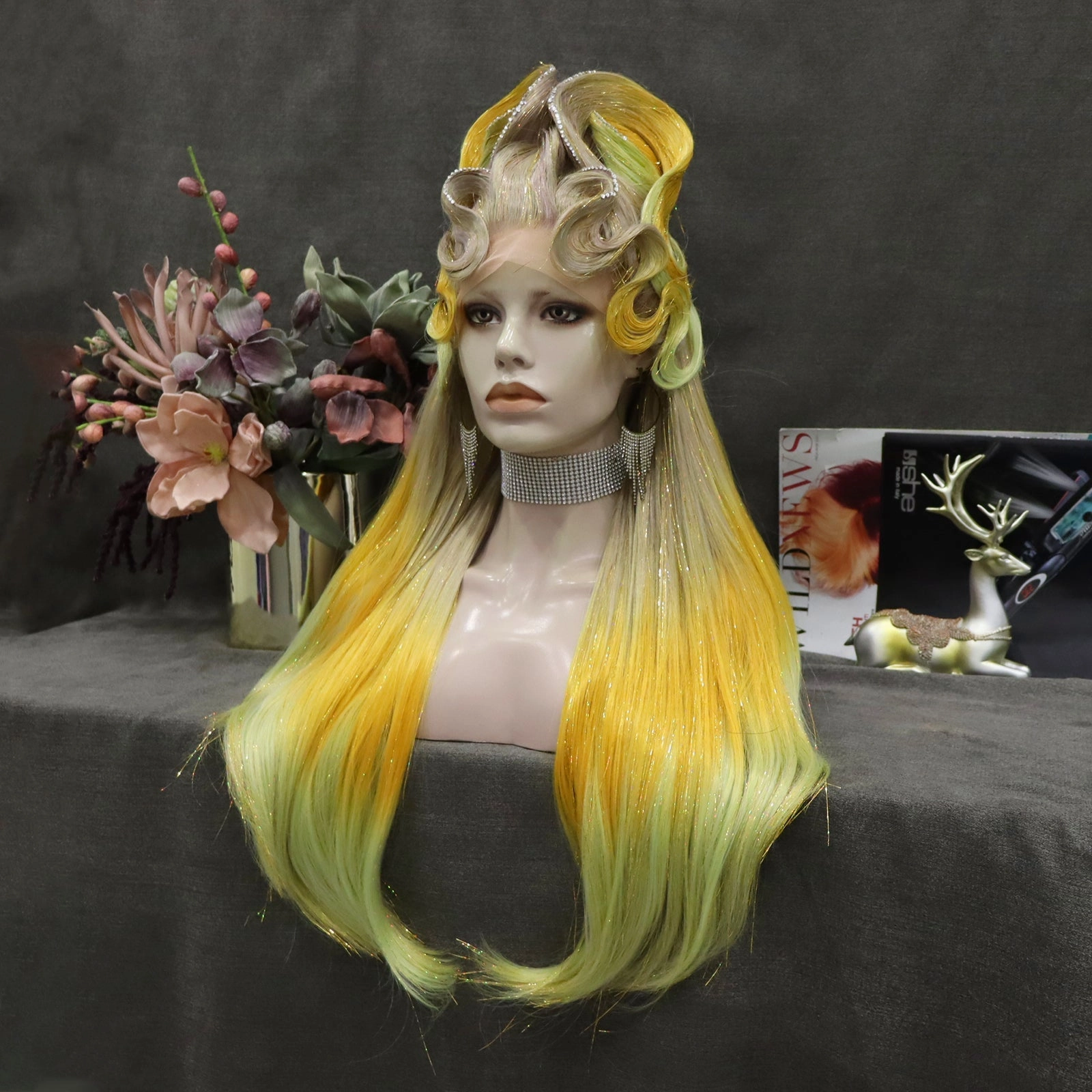 Queen Yellow Ombre Lace Front Costume Party Styled Wig