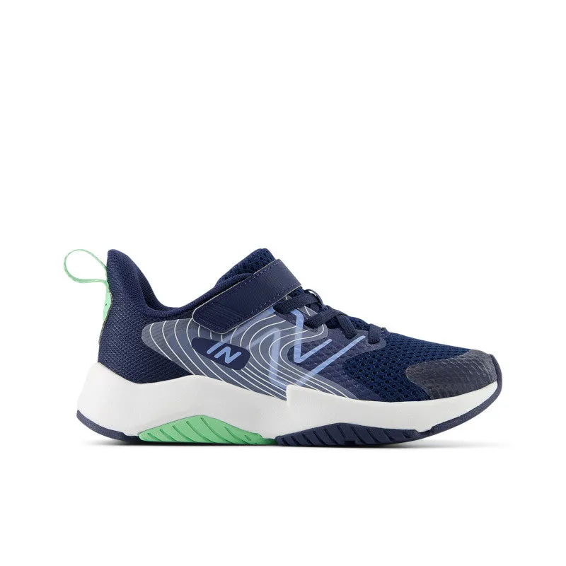 Rave Run v2 Bungee Lace with Top Strap - NB Navy with Electric Sky and Sweetgrass - Little Kids