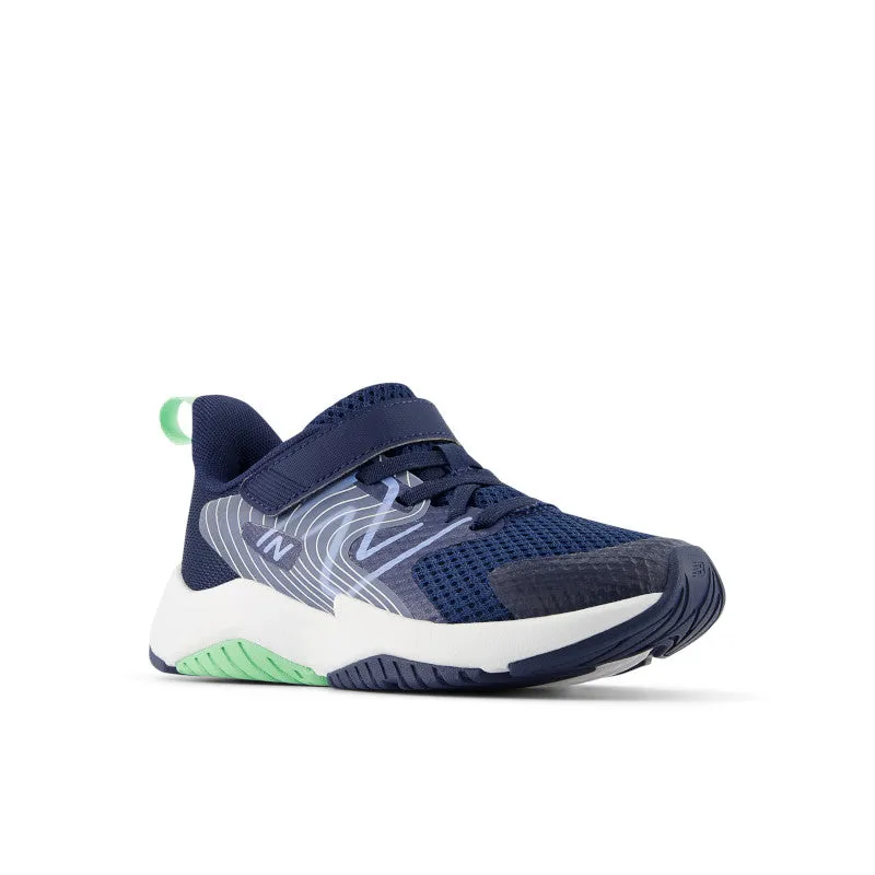 Rave Run v2 Bungee Lace with Top Strap - NB Navy with Electric Sky and Sweetgrass - Little Kids