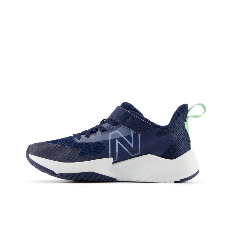 Rave Run v2 Bungee Lace with Top Strap - NB Navy with Electric Sky and Sweetgrass - Little Kids