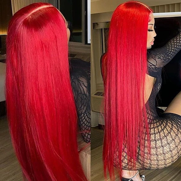 Red Straight 4x4/13x4 Lace Front Wig Colored HD Transparent Lace Human Hair Wigs-Geeta Hair