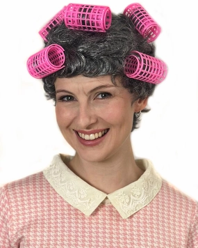 Retro Housewife Short Grey Wig with Curlers