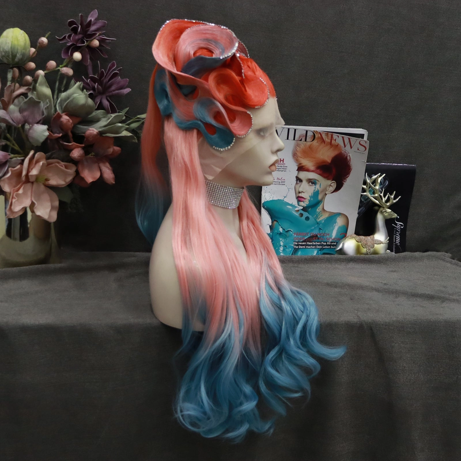 Revenge Queen Red And Blue Drag Queen Styled Wig