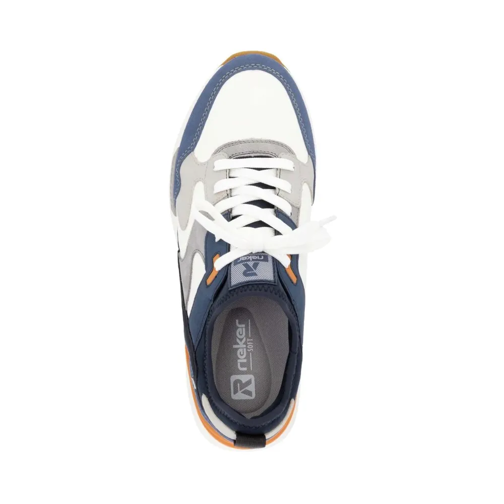 Rieker Men's Justus 03 Sneaker in Jeans/Dirty White/Cement