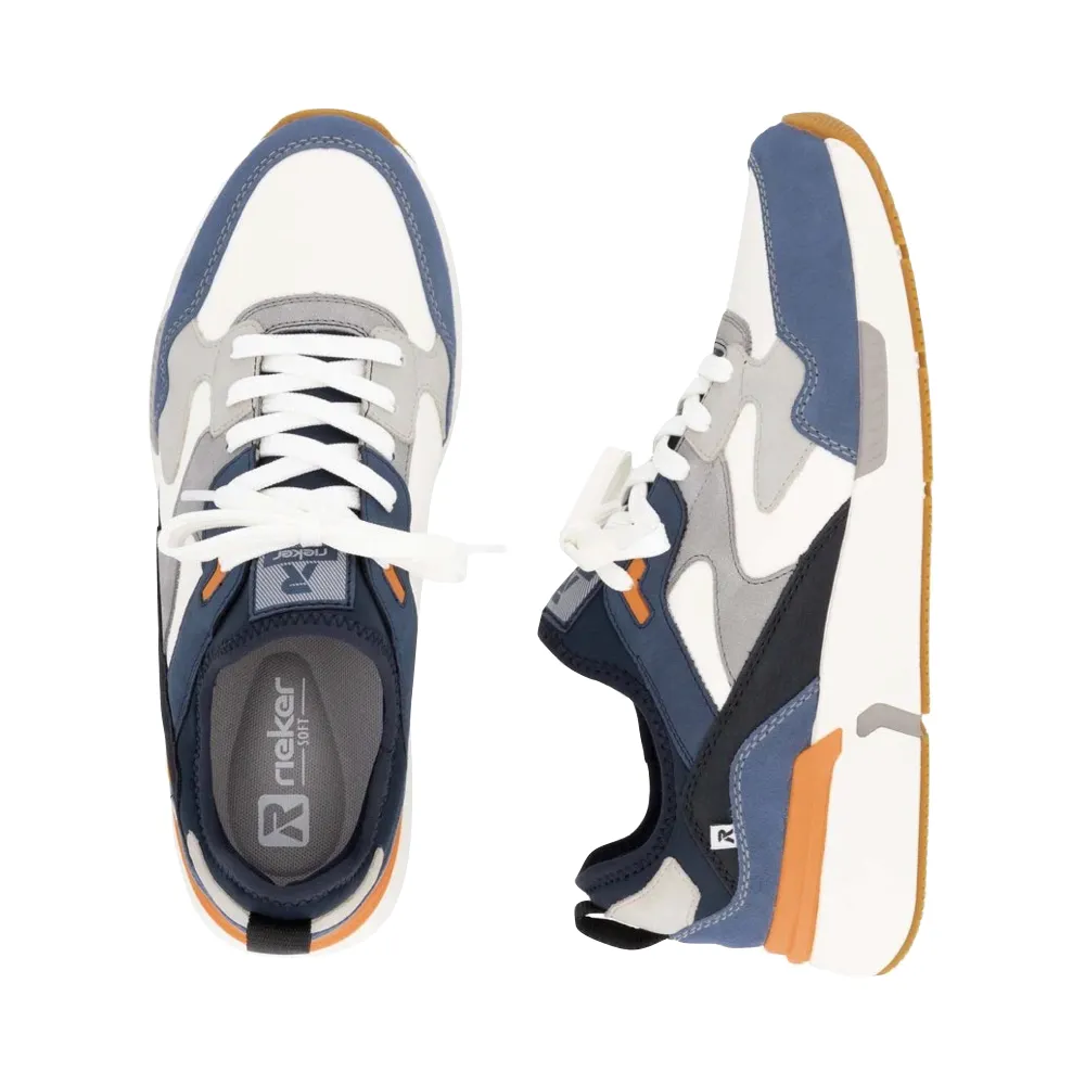Rieker Men's Justus 03 Sneaker in Jeans/Dirty White/Cement