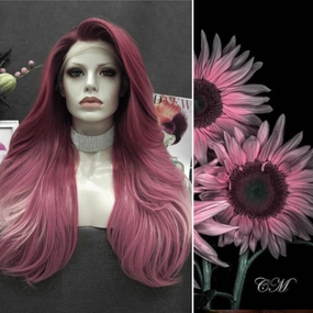 Rose Pink Ombre Long Loose Wave Synthetic Lace Front Wig