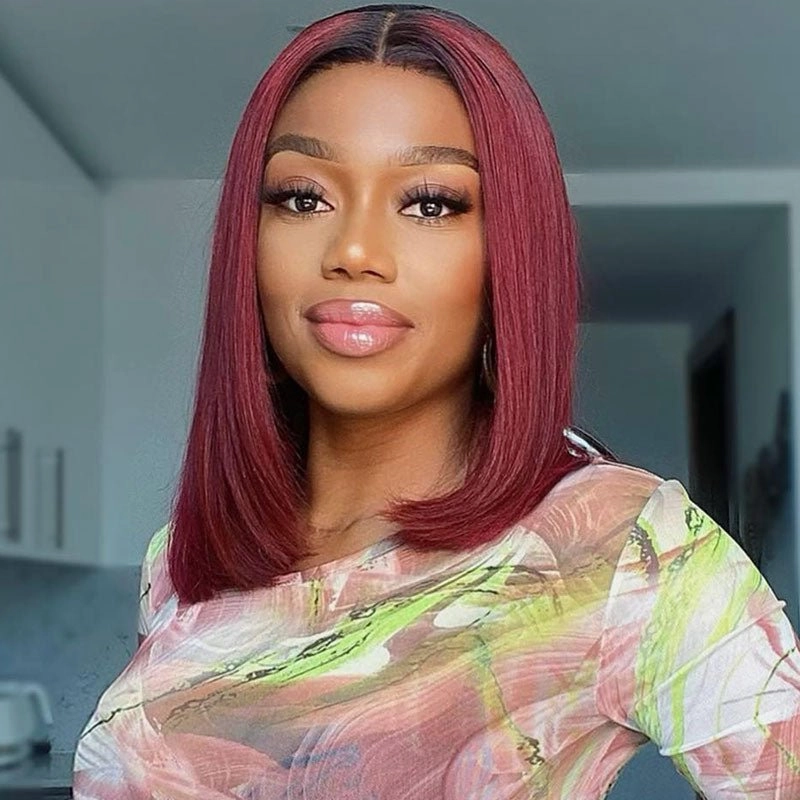 Short Straight Hair 1b/99j Colored Bob Wig Human Hair Lace Front Wigs-GeetaHair