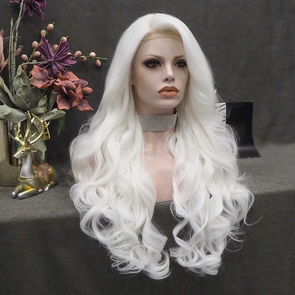 Snow Fairy -  Pure White Long Wavy Synthetic Lace Front Cosplay Wigs