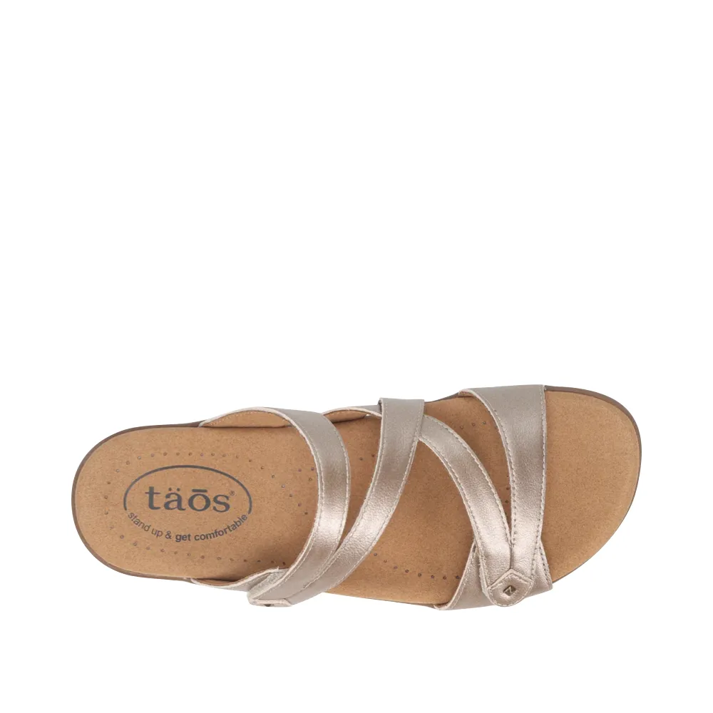 Taos Women's Double U Adjustable Strap Slide Sandal in Champagne
