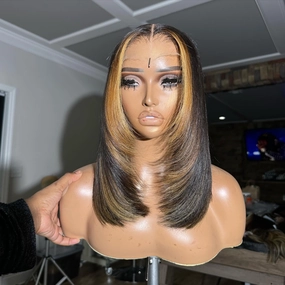 Tax Return Sale Layer Cut Glueless Wigs Ombre Highlight Straight Bob Human Hair Wigs 13x4 Lace Front Wigs