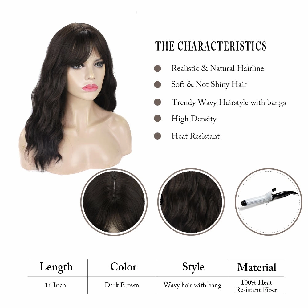 Taylor - Dark Brown Wavy Synthetic Wig With Bangs Imstyle