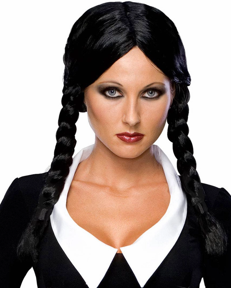 The Addams Family Wednesday Black Plaited Wig