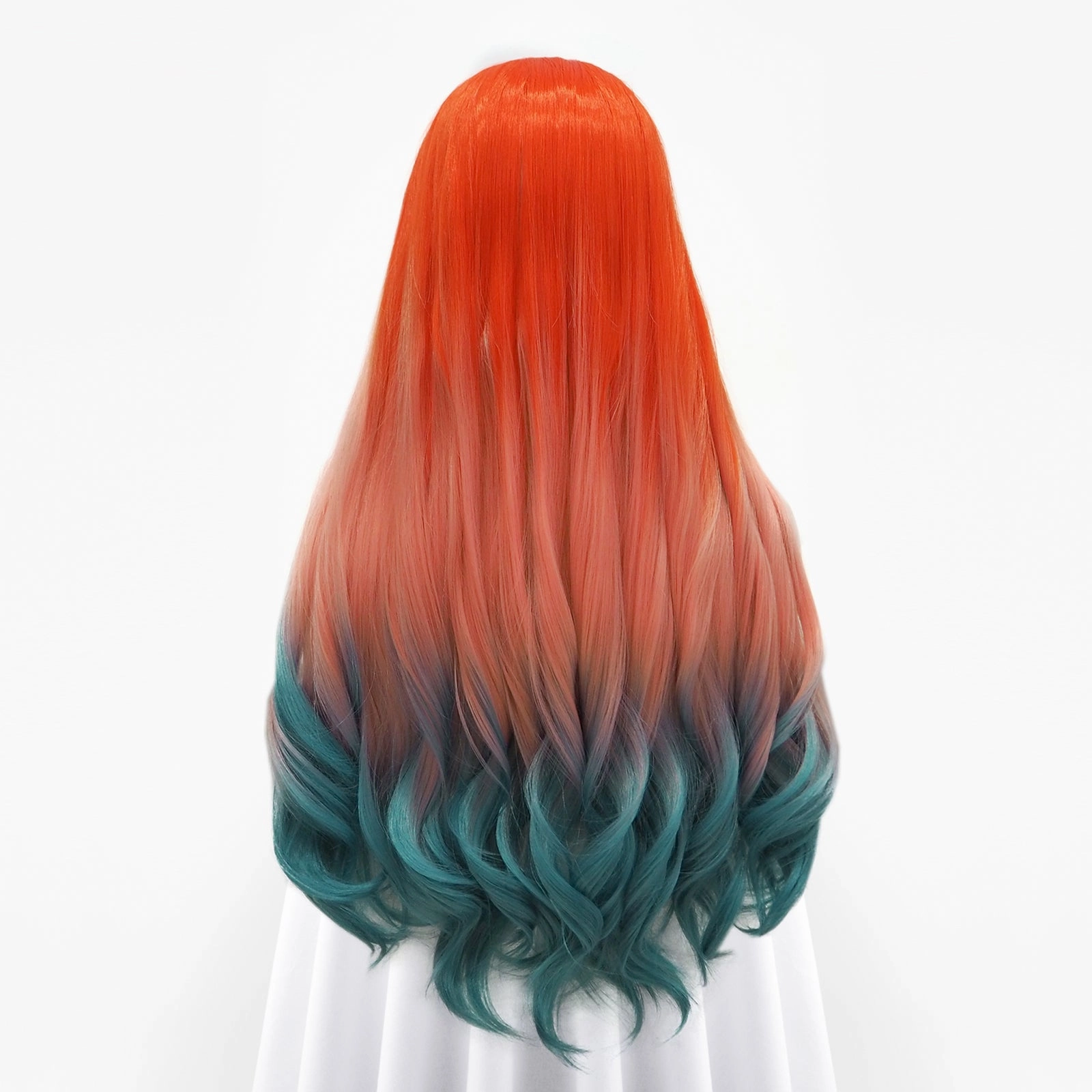 Venus - Coral-Orange Blue Ombre With Silver Synthetic Lace Front Wig