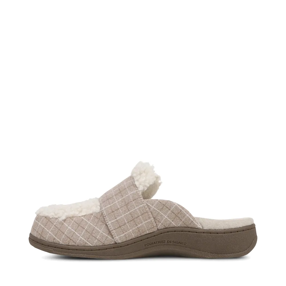 Vionic Women's Gemma II Mule Slipper in Cream Plaid