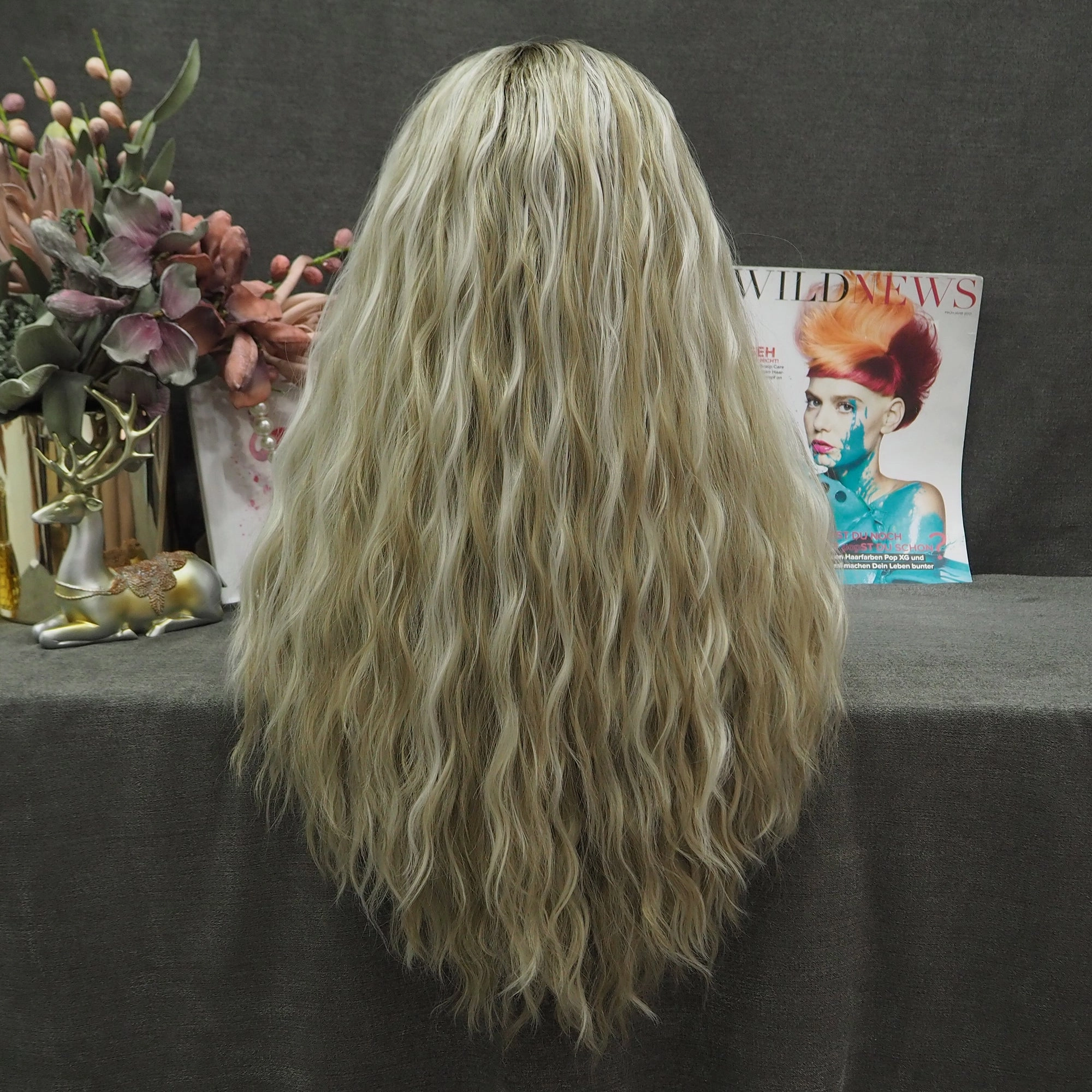 Vivi Blonde Brown Highlights Curly Long Synthetic Lace Front Wig