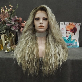 Vivi Blonde Brown Highlights Curly Long Synthetic Lace Front Wig