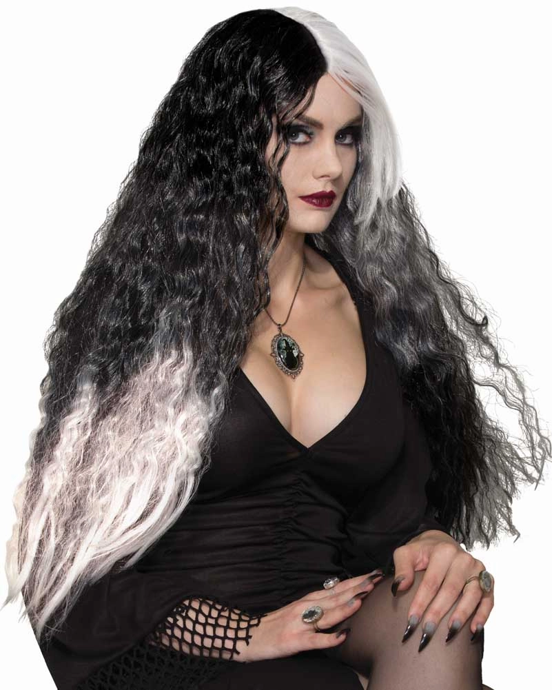 Witch and Wizard Long Black and White Wig