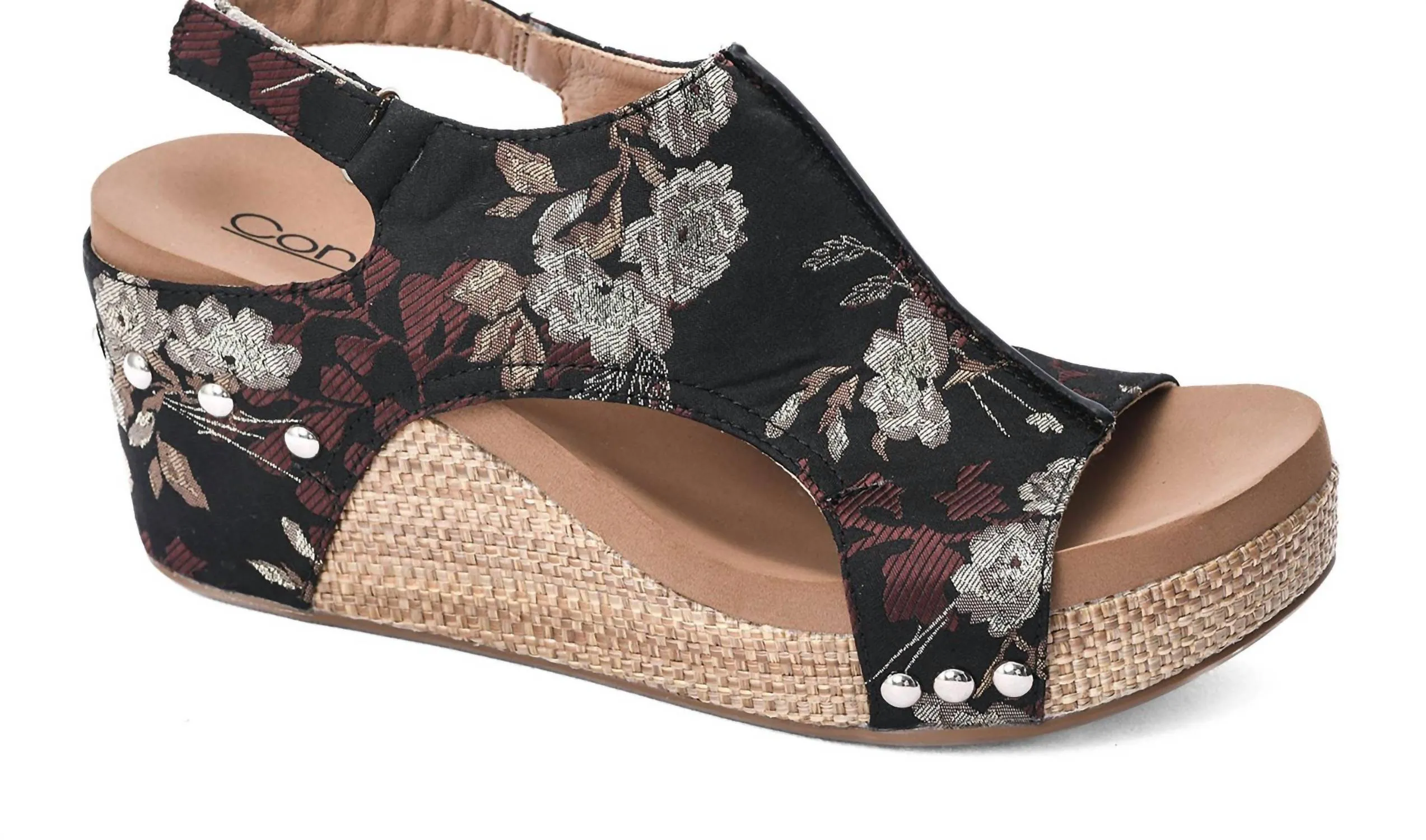 Women's Carley Wedge Sandal In Black Tan Floral