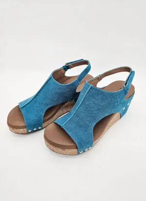 Women's Carley Wedge Sandal In Turquoise Washed Canvas