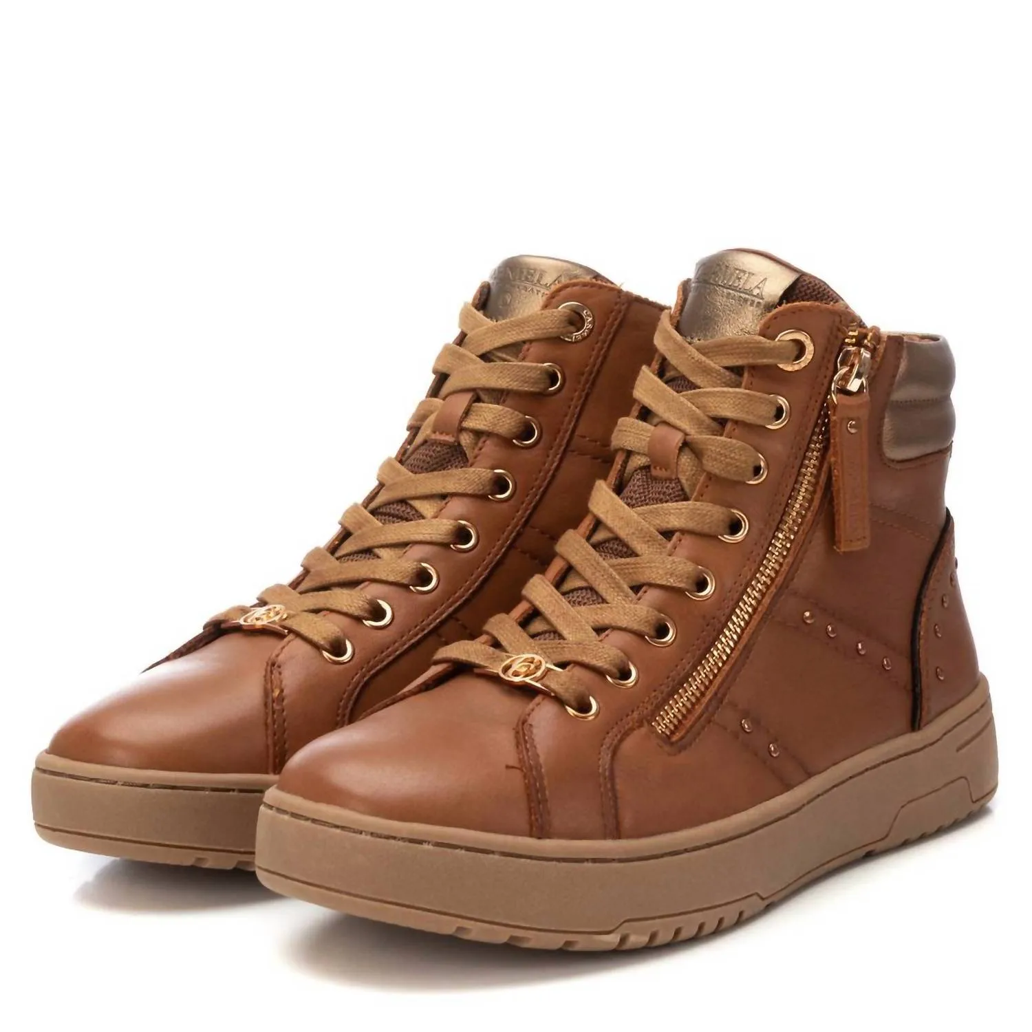 Women's Leather Ankle Booties In Camel