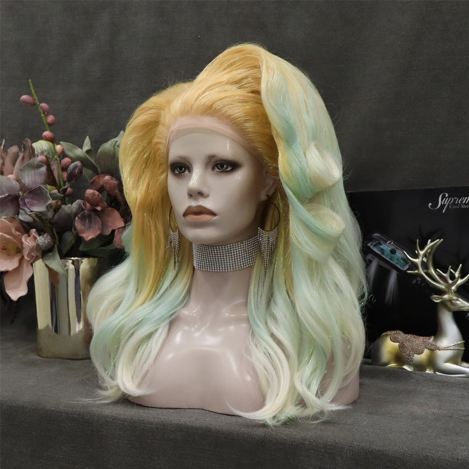 Yellow and Green Ombre Lace Front Drag Queen Styled Wig